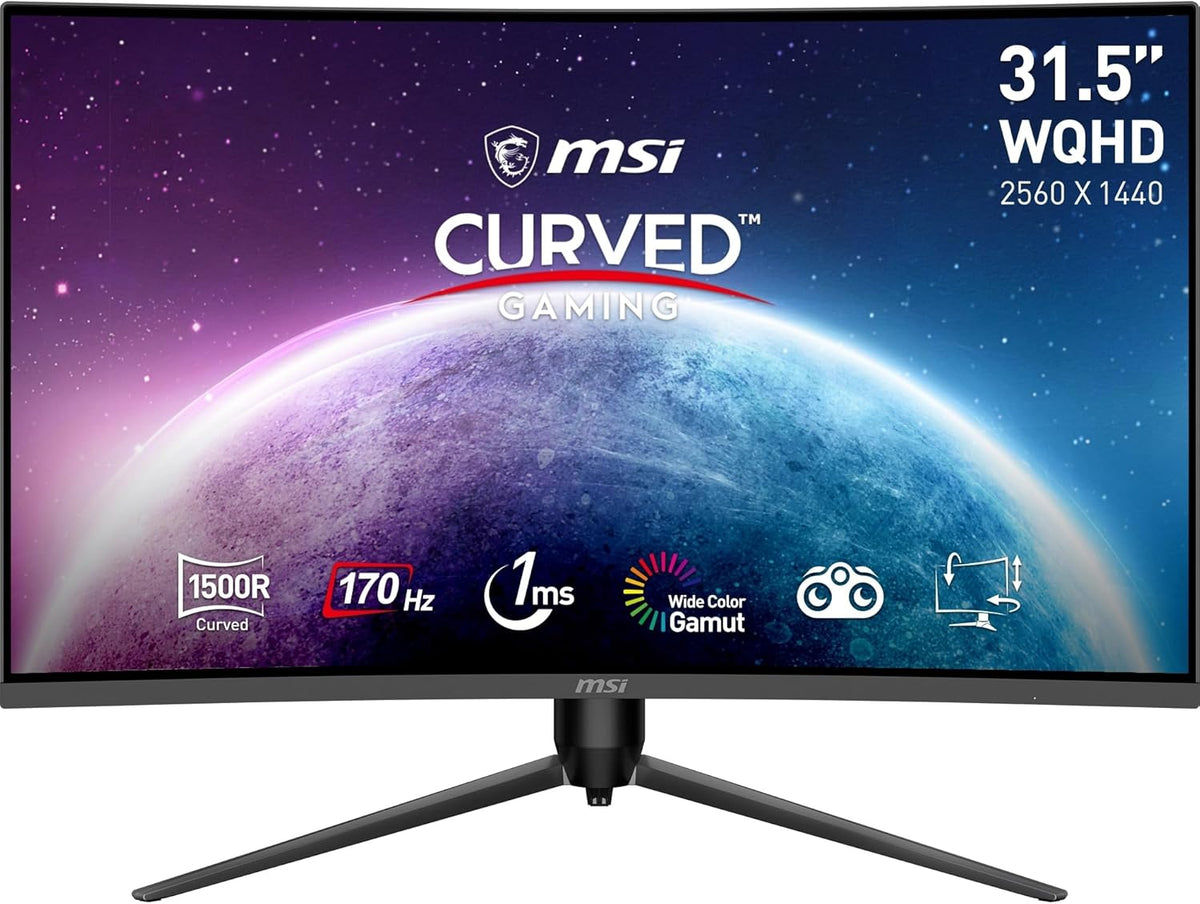 Monitor gaming curvo MSI G32CQ5P de 31,5 pulgadas - resolución WQHD 2560 x 1440 y panel VA 1500R - 170 Hz y respuesta de 1 ms - Adaptive Sync con HDMI y DisplayPort