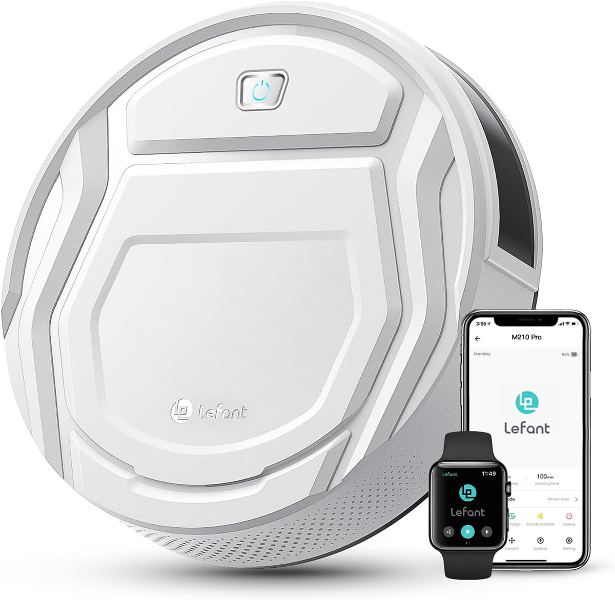 LEFANT M210 robot aspirador 2200 Pa - Autonomía 120 minutos y carga automática - Limpieza zigzag con sensor anticolisión 6D - WiFi Alexa app y filtro HEPA