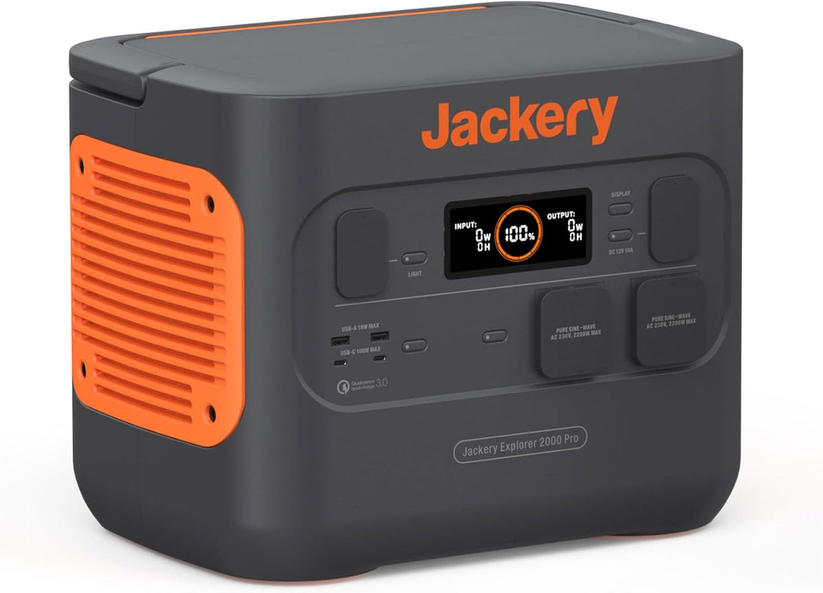 Jackery Explorer 2000 Pro Estación de energía portátil - Salida de 2160 W a 230 V para alimentación de reserva - Compatible con energía solar - Diseño portátil para camping y uso residencial