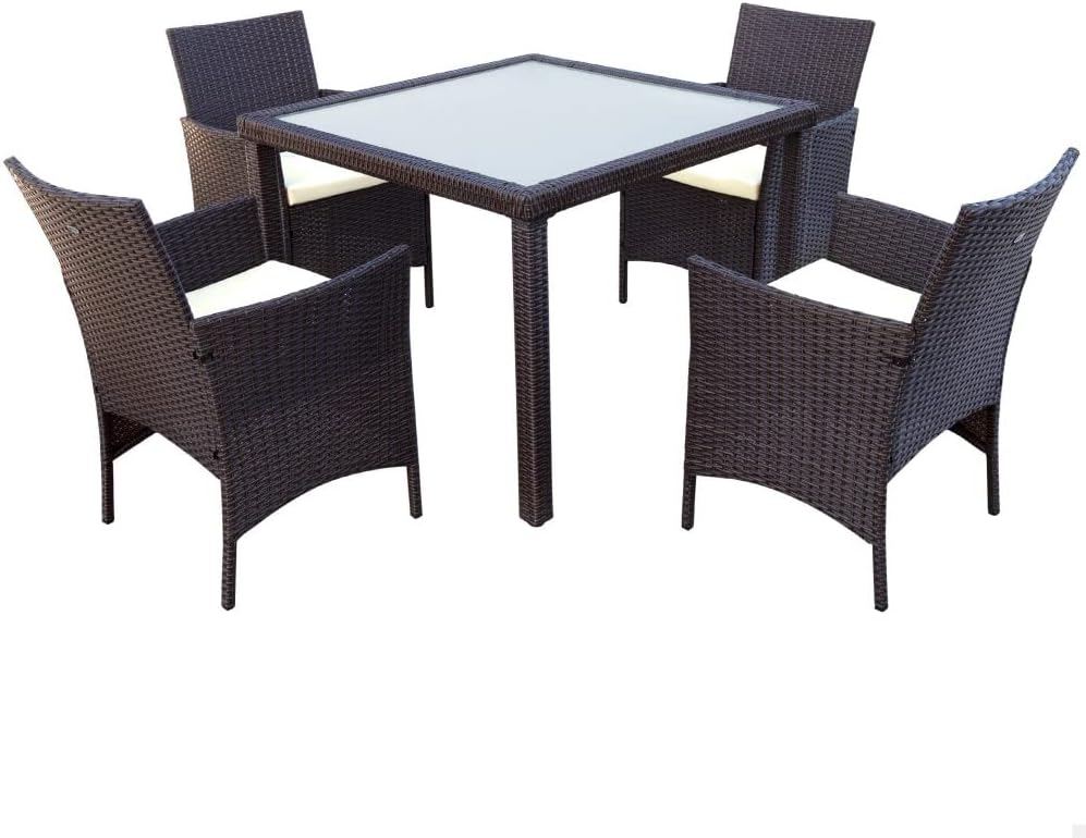 AKTIVE 61073 conjunto de jardín de ratán 5 piezas - 4 sillas de exterior - Mesa de 100 x 75 cm - Para jardín y terraza multicolor