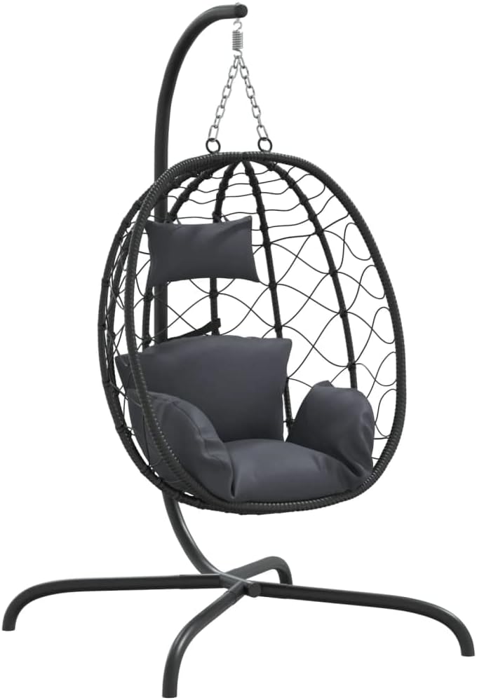 vidaXL - Silla colgante huevo para 1 persona - Ratán sintético de polietileno - Cojín y diseño compacto antracita hasta 150 kg