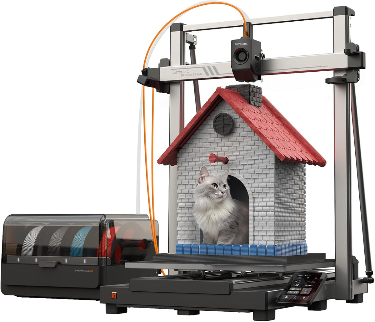 Anycubic Kobra 3 Max Combo Impresora 3D - Volumen 450 x 450 x 500 mm y velocidad 600 mm-s - Intelligent ACE Pro con secado durante impresión - IA antiespagueti WiFi Bluetooth
