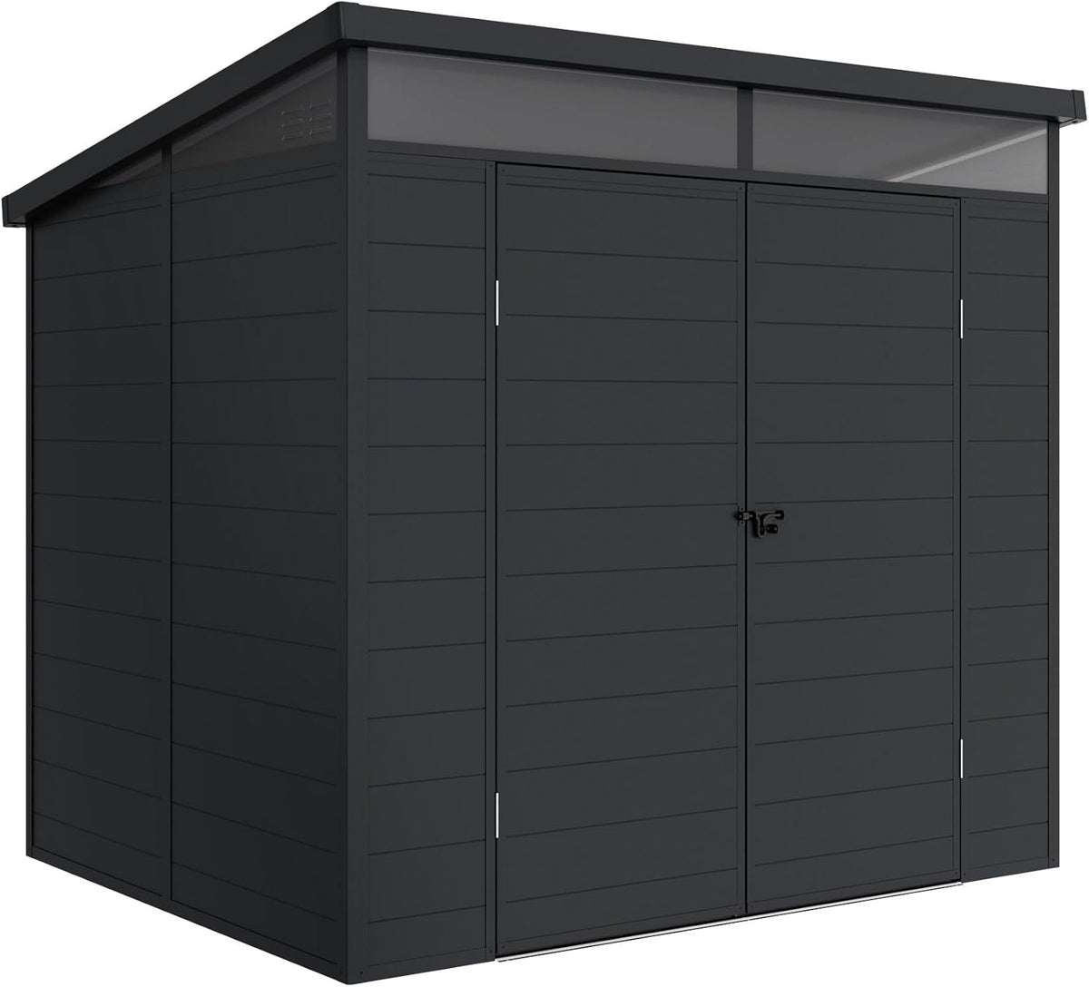 Wasabi Terra Caseta de resina 4,57 m2 - 238 x 192 x 215 cm antracita - Estructura reforzada de aluminio y PVC - Tragaluz 360 con policarbonato y protección UV