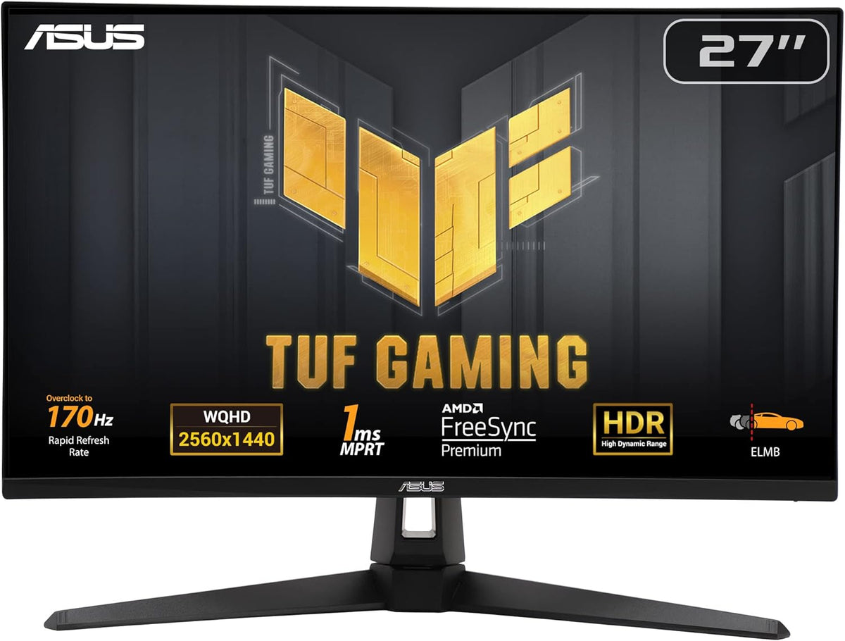 Monitor gaming ASUS TUF VG27AQA1A de 27 pulgadas - resolución WQHD 2560 x 1440 - frecuencia de 170 Hz y respuesta de 1 ms - FreeSync Premium ELMB y HDR