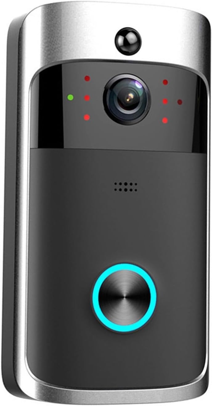 OPTEPYOE timbre con vídeo - Detección de presencia y comunicación por voz - Resolución de vídeo 1024p - Diseño negro con Bluetooth y cable de carga