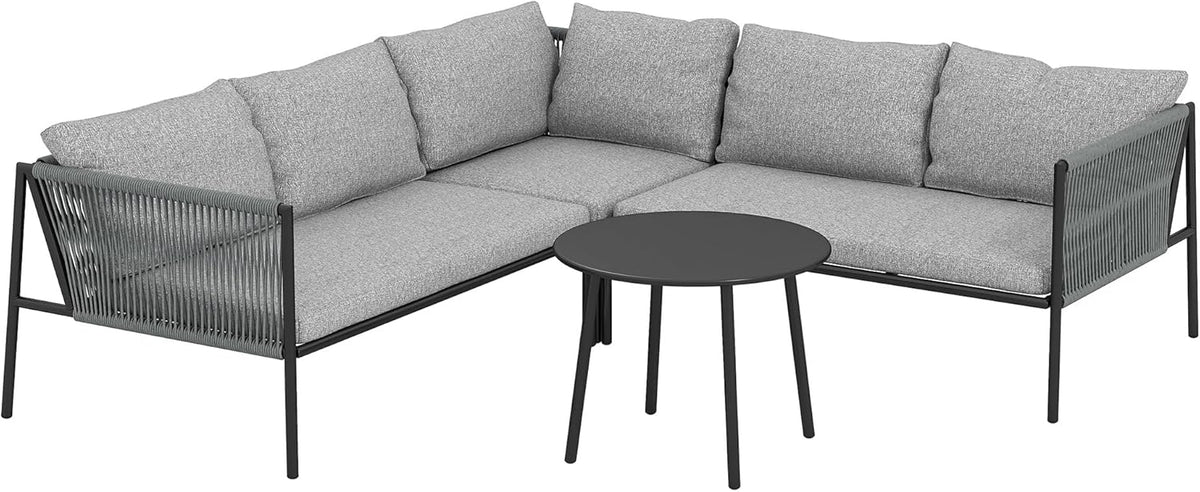 Outsunny Conjunto de jardín de ratán - 2 sofás de 2 plazas sofá esquinero y mesa redonda - Cojines para exterior resistente a la intemperie - Gris oscuro de estilo moderno