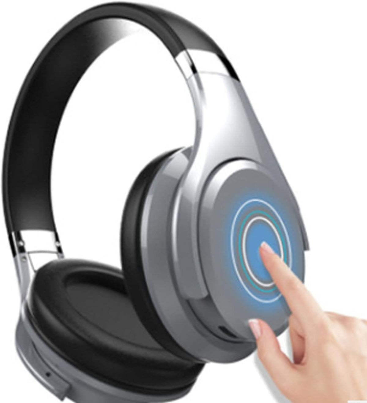 Auriculares Bluetooth de doble uso - Conexión inalámbrica y cableada para teléfono móvil - Cancelación activa de ruido y Bluetooth 4 con NFC - Diseño gris de cuero sintético