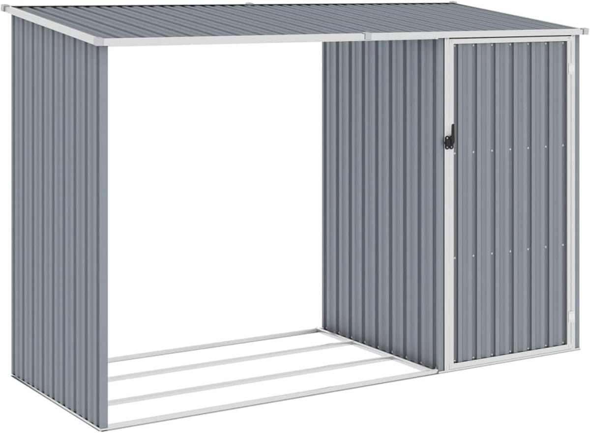 Caseta leñero 2 en 1 - Acero galvanizado gris 245 x 98 x 159 cm - Puertas con bisagras y estructura impermeable - Almacenamiento de leña para terraza y patio