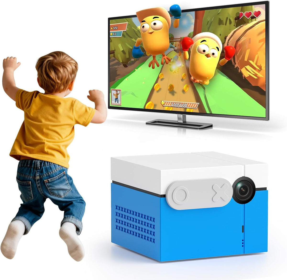 KINHANK MotionX Consola infantil por movimiento - Sistema Plug and Play para 2 jugadores - HDMI USB 3.0 y USB C con control corporal - Azul de 8 x 8 x 6 cm para niños desde 3 años