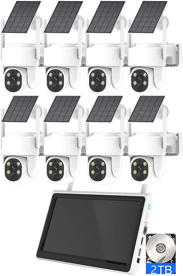 Sistema solar de videovigilancia de 8 canales - cámaras 4 MP con detección de movimiento - NVR con monitor y disco de 2 TB - audio bidireccional y visión nocturna
