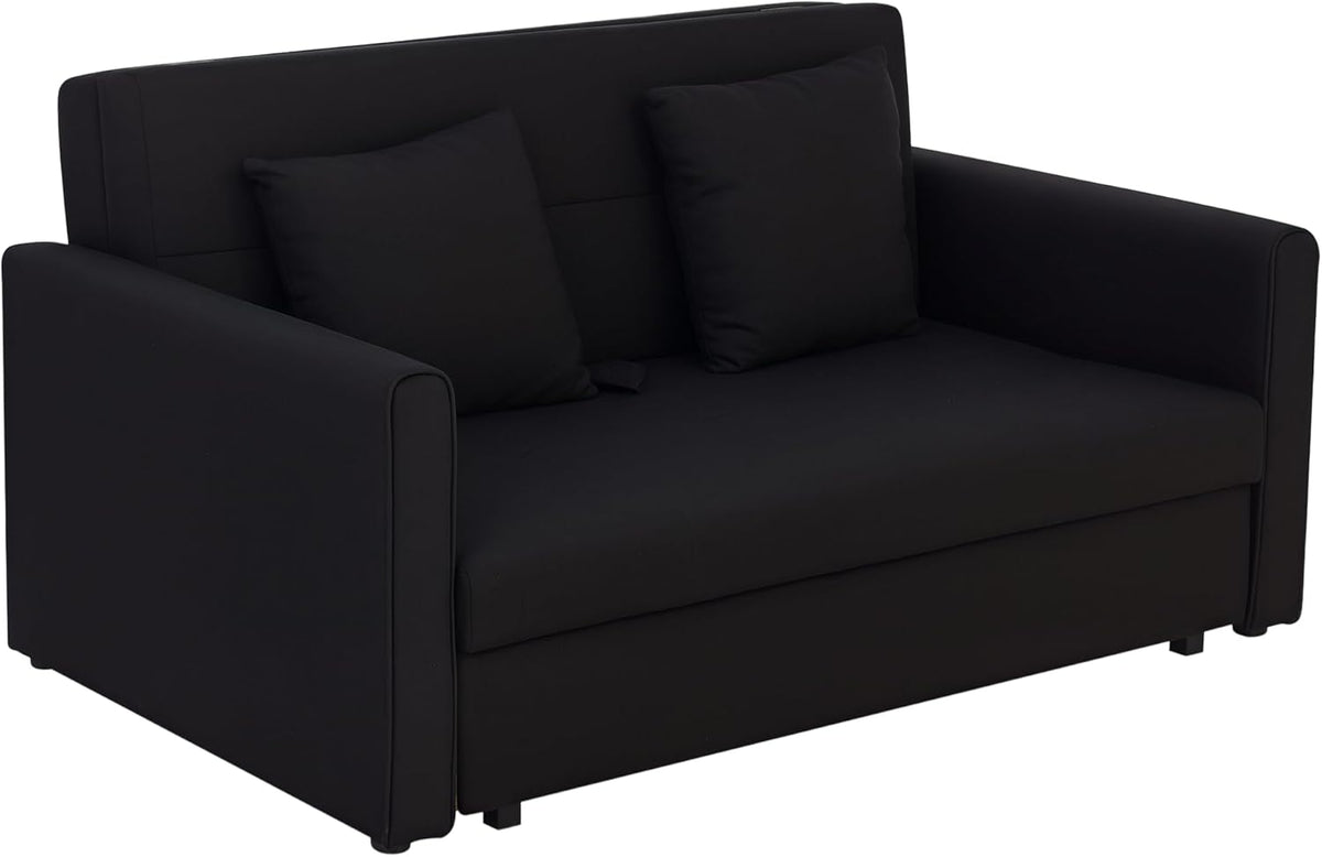 HOMCOM Sofá cama 2 plazas - Algodón con 2 cojines desmontables reposabrazos y almacenaje - 152 x 101 x 81 cm - Gris carbón con carga máxima de 200 kg