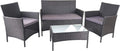 HWC-D82 conjunto de jardín de polirratán - Cojines antracita - Diseño de salón exterior rectangular - Muebles de terraza negro