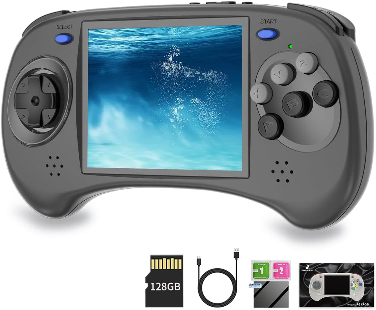 ANBERNIC RG ARC D Consola portátil retro - Pantalla IPS multitáctil de 4 pulgadas y 4541 juegos - Android 11 Linux con WiFi 5G Bluetooth 4.2 - Tarjeta de 128 GB y procesador RK3566