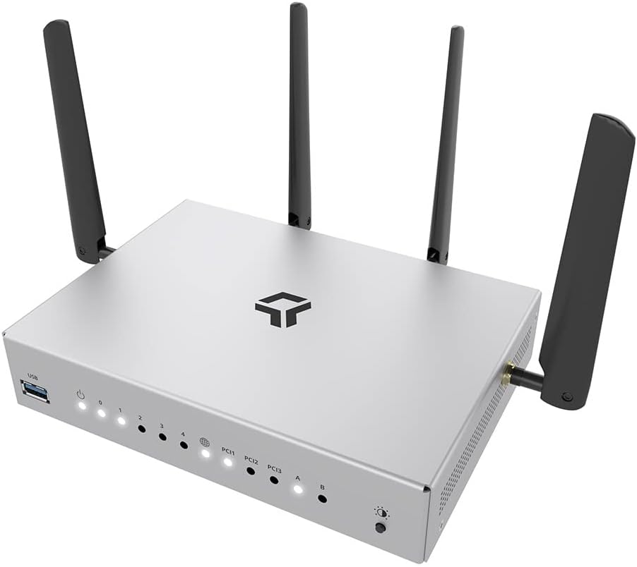 Turris Omnia RTROM02 FCC router WiFi 6 - Sistema de código abierto y doble banda - Funciones de router NAS y servidor - Ethernet USB cuatro antenas y montaje en pared