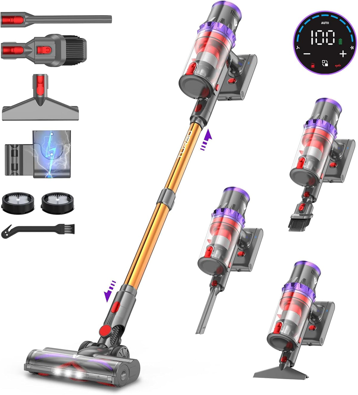 coovy SU7 aspiradora sin cable - Motor de 580 W y succión de 55 kPa - Autonomía de hasta 75 minutos - Pantalla táctil LED y depósito de 1.3 litros