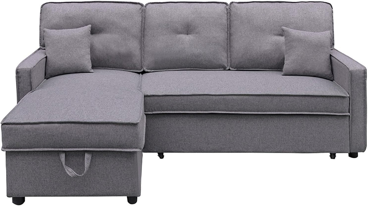 amuéblate online Duero sofá cama chaise longue 3 plazas - Arcón integrado y diseño ajustable - Reposabrazos y tapizado con botones - Gris 202 x 135 x 90 cm