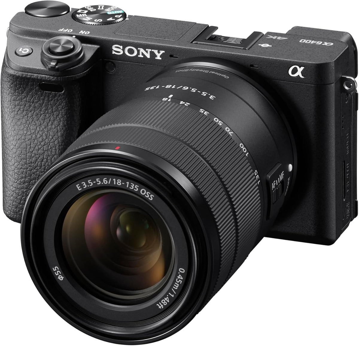 Sony Alpha 6400 Cámara mirrorless APS C - Sensor CMOS de 24,2 MP con objetivo 18 a 135 mm F3.5 a F5.6 - Vídeo 4K y enfoque automático en 0,02 s - Pantalla abatible para viajes y vlogging