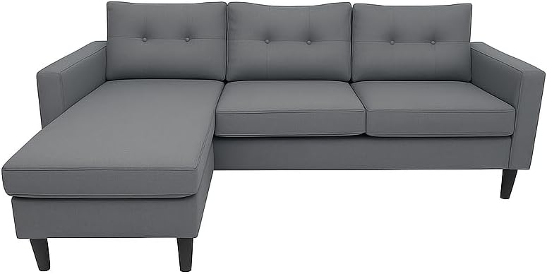 Duruelo Sofá 3 plazas con chaise longue - Chaiselongue intercambiable con asientos y respaldo acolchados - Estructura de madera y aglomerado - Gris moderno para salón