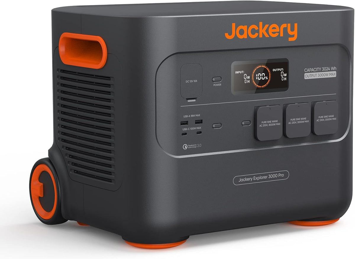 Jackery Explorer 3000 Pro Estación de energía portátil - Capacidad de 3024 Wh con potencia indicada de 3000 W - Carga completa en 1,8 h - 3 salidas CA y 2 USB C PD de 100 W