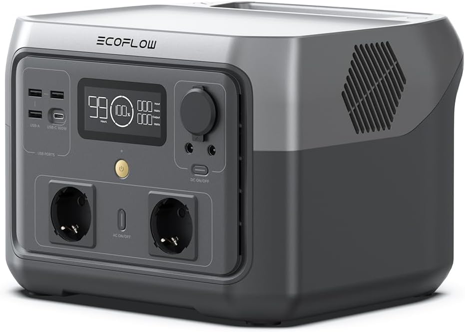 EF ECOFLOW RIVER 2 MAX estación de energía portátil - LiFePO4 de 512 Wh y potencia de hasta 1000 W - Carga rápida en 1 hora - Para camping caravana y uso doméstico