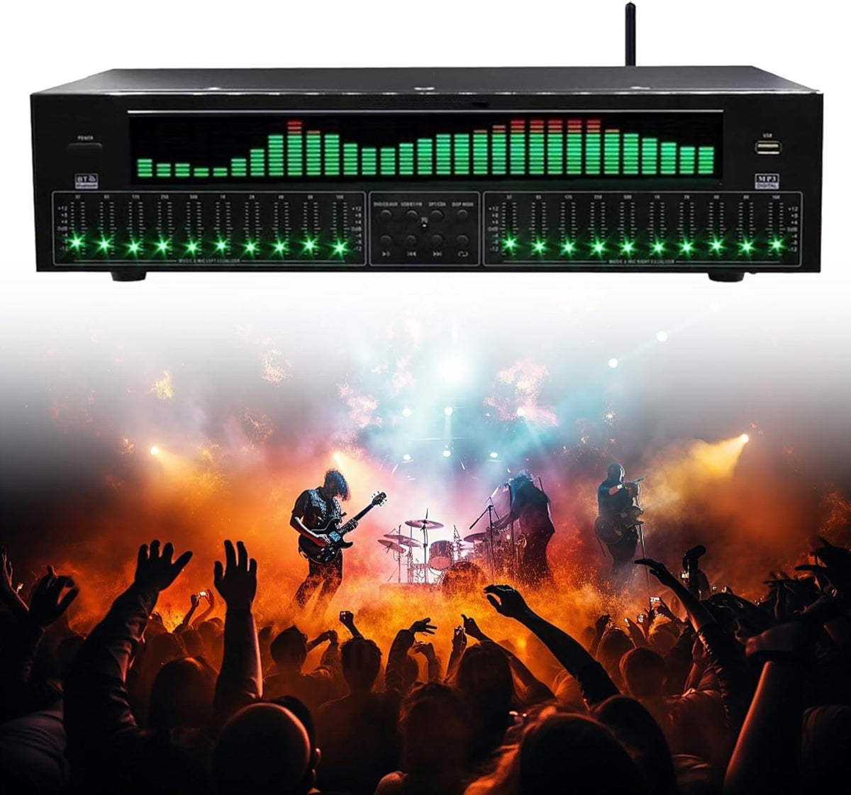 Ecualizador digital estéreo de 31 bandas - Pantalla LED y procesamiento gráfico - Reducción de ruido integrada - 12 patrones rítmicos para estudio y sistemas de audio