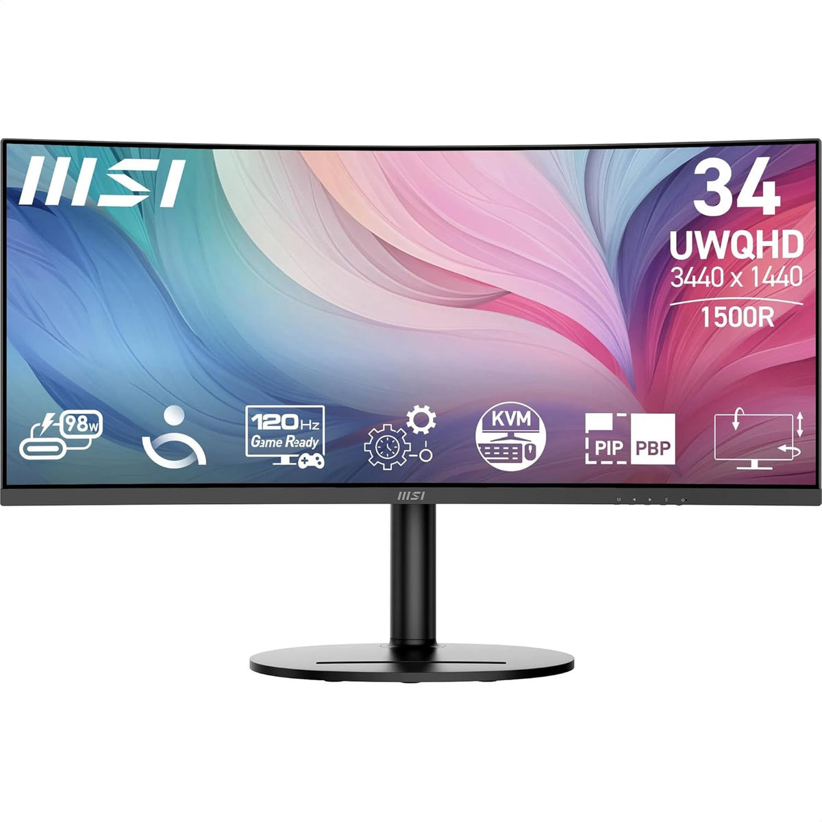 MSI Modern MD342CQP monitor curvo - Pantalla UWQHD de 34 pulgadas y 120 Hz - Panel VA 1500R con KVM y PiP PBP - Altavoces integrados y ajuste ergonómico