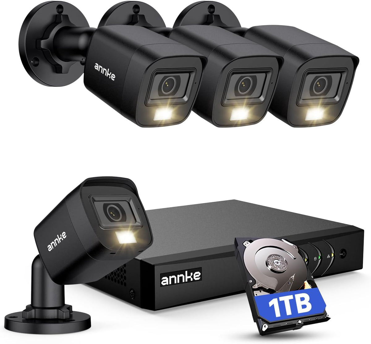 ANNKE kit de videovigilancia exterior - Cuatro cámaras Full HD 1080p con protección IP66 - DVR 3K Lite de 8 canales - Disco de 1 TB y visión nocturna de 30 m