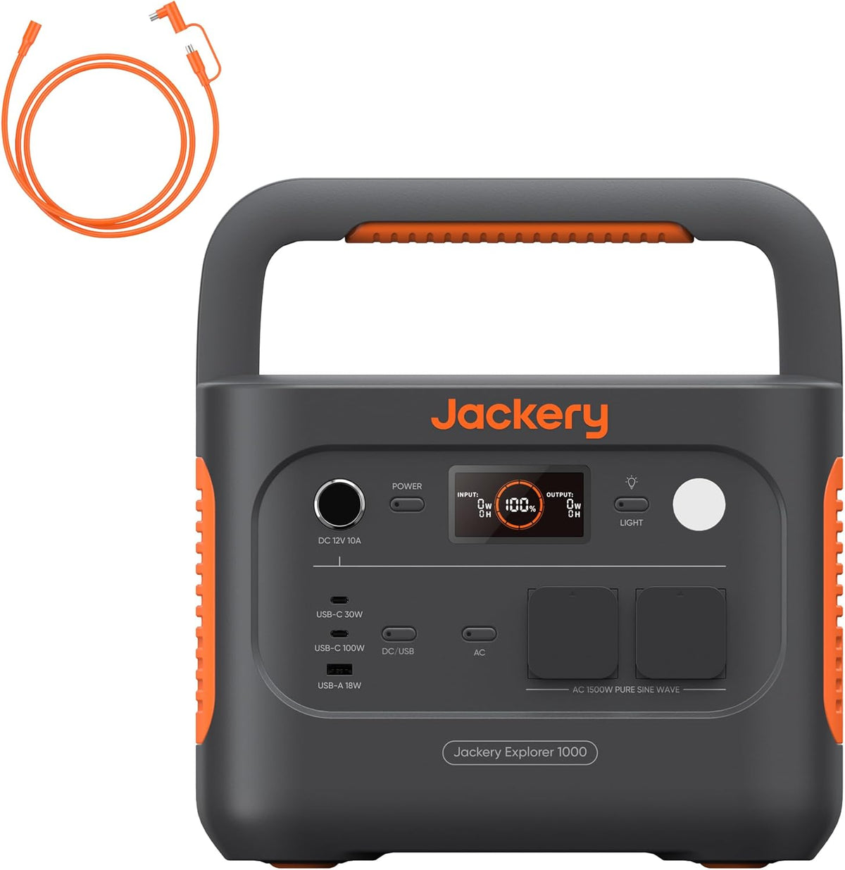 Jackery Explorer 1000 v2 con cable de 5 m - LiFePO4 de 1070 Wh y salida de 1500 W - Carga rápida en 1 h con 7 puertos - Para apagones caravana camping y hogar