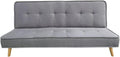 Alconaba sofá cama 3 plazas - Tapizado en poliéster sintético gris con respaldo capitoné - Mesa abatible integrada - Estructura y patas de madera 192 x 88 x 88 cm