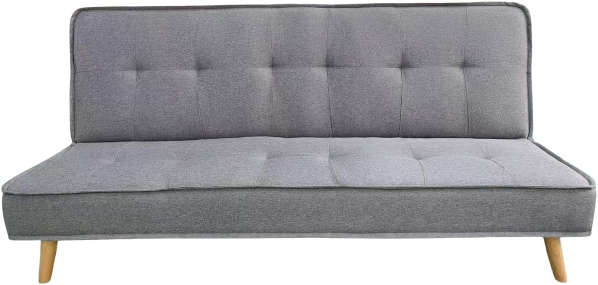 Alconaba sofá cama 3 plazas - Tapizado en poliéster sintético gris con respaldo capitoné - Mesa abatible integrada - Estructura y patas de madera 192 x 88 x 88 cm