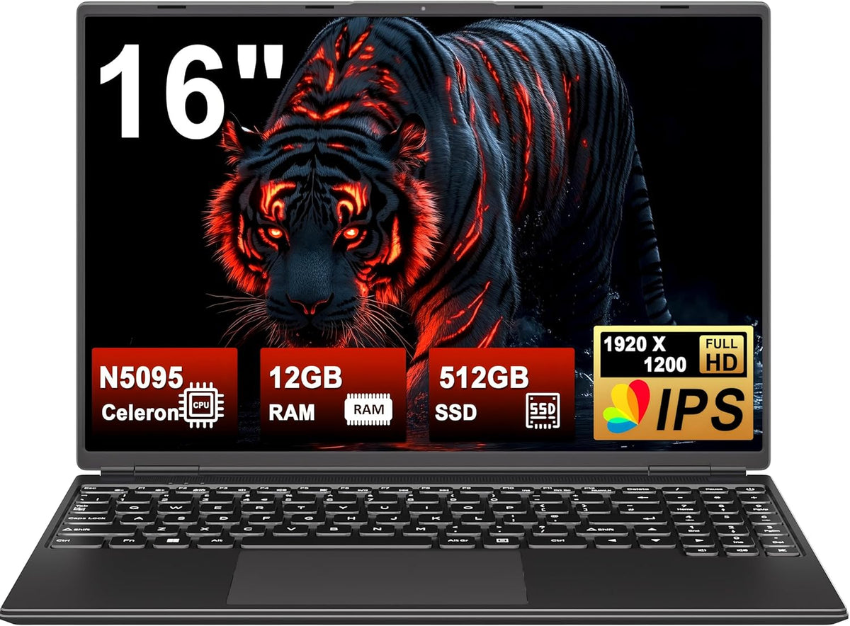 Ordenador portátil 16 pulgadas - Celeron N5095 hasta 2,9 GHz - SSD 512 GB ampliable a 1 TB - Windows 11 WiFi 5G Bluetooth 4.2 negro
