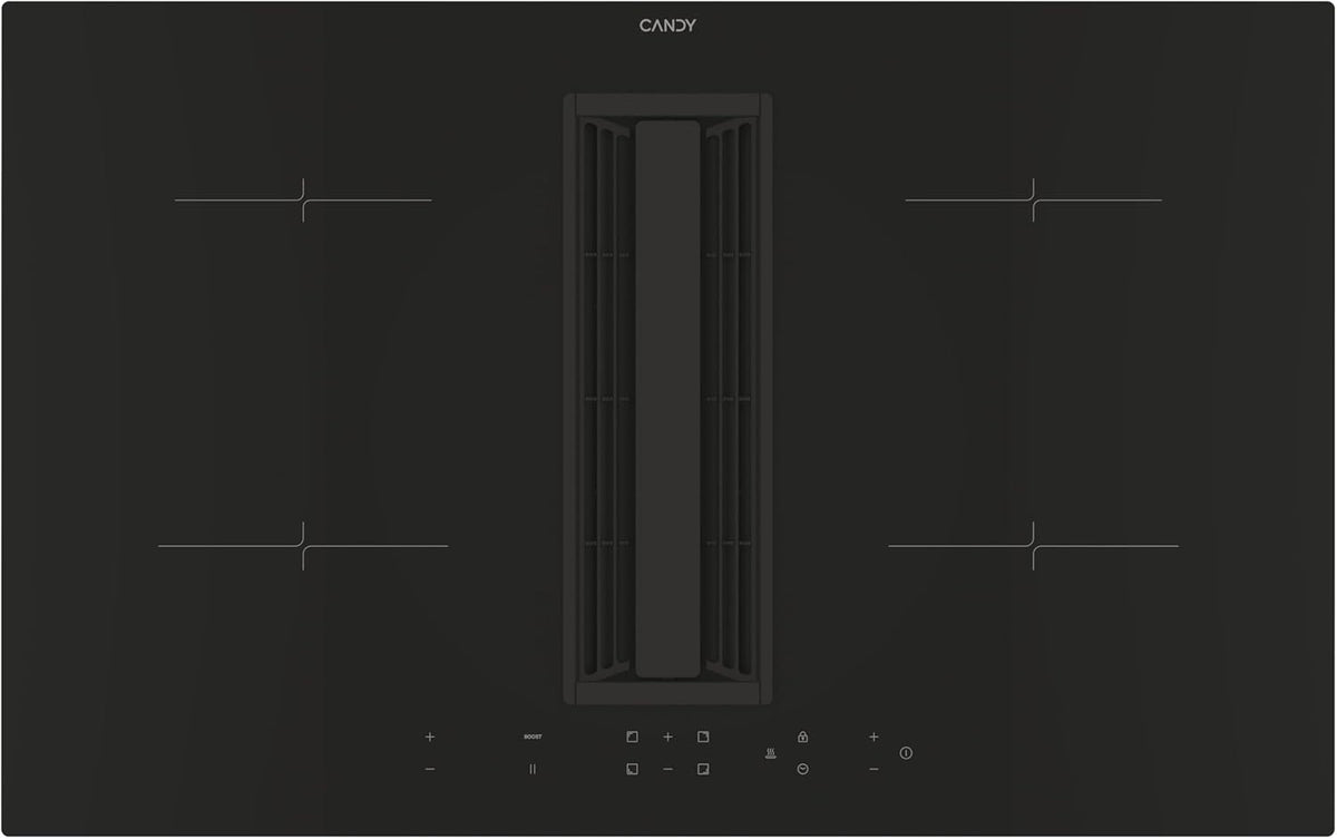 Candy CIH8I4CF placa de inducción - Cuatro zonas con campana integrada - Potencia de 7000 W y nueve niveles - Anchura de 80 cm con temporizador y bloqueo