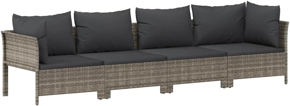 vidaXL conjunto de muebles de jardín 4 piezas - 2 módulos de esquina y 2 módulos centrales - Ratán sintético con cojines - Muebles de exterior gris moderno