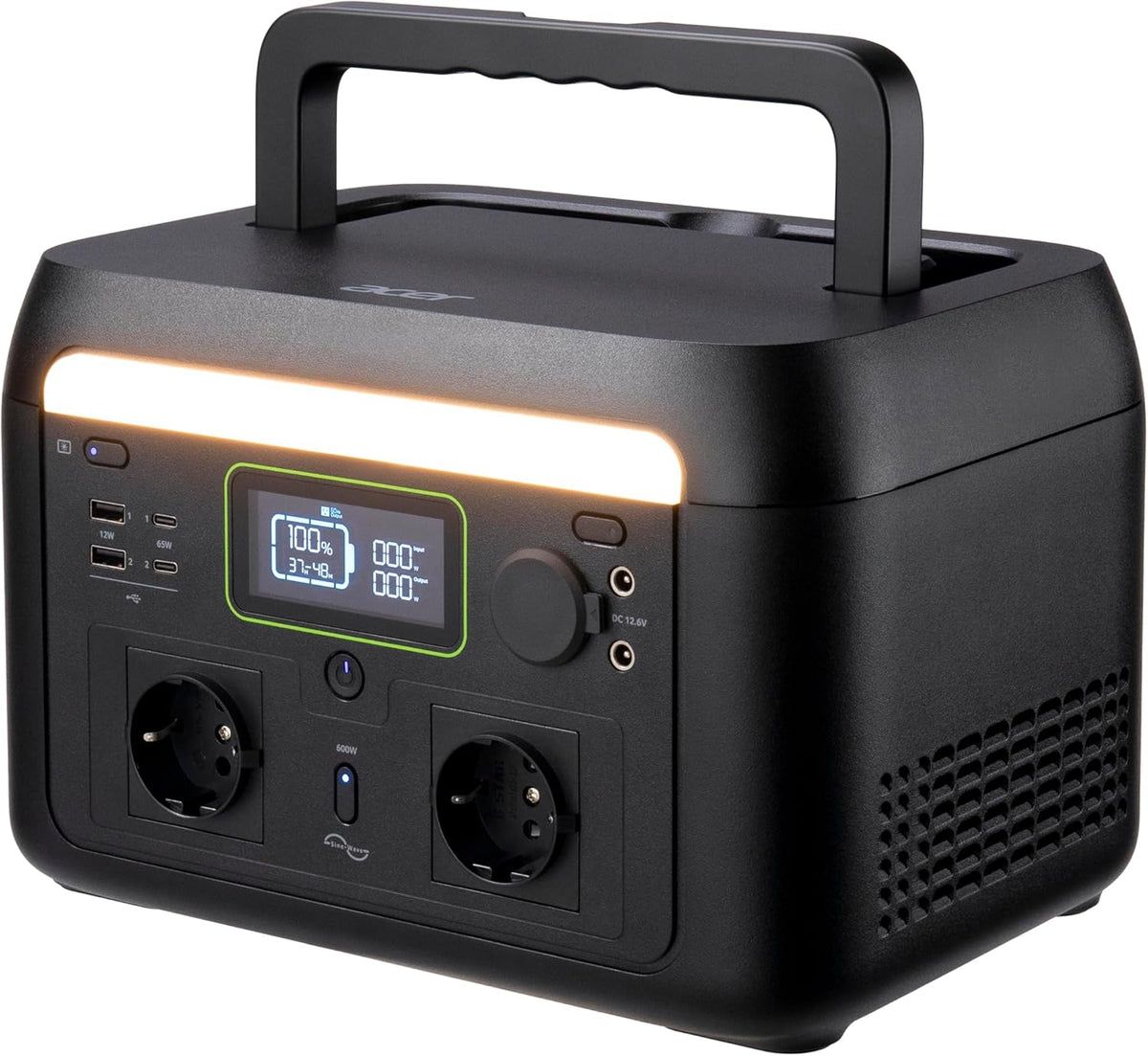 Acer APS311 Estación de energía portátil - Batería LiFePO4 de 512 Wh con salida máxima de 600 W - Alimentación mediante energía solar - Negro para camping y autocaravana