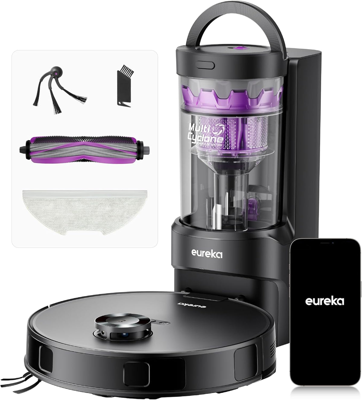 Eureka E20 EVO Plus Robot aspirador y friegasuelos - Succión 10000 Pa con base de autovaciado - Navegación láser y sistema antienredos - Autonomía hasta 180 min