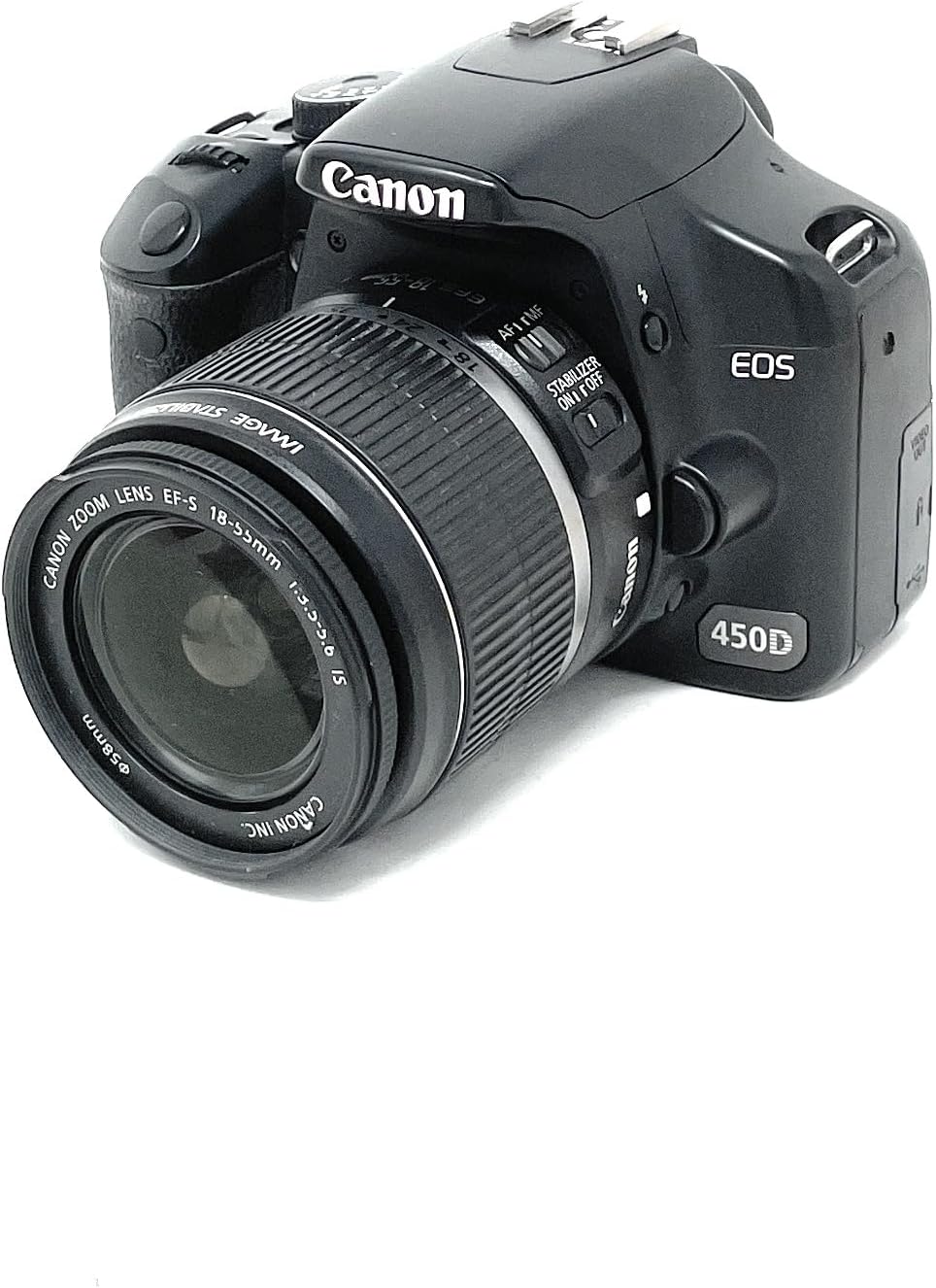 Canon EOS 450D Cámara réflex digital - Sensor CMOS de 12,2 MP con objetivo EF S 18 a 55 mm F3.5 a F5.6 IS - JPEG y RAW con estabilización - Compatible con monturas Canon EF y EF S