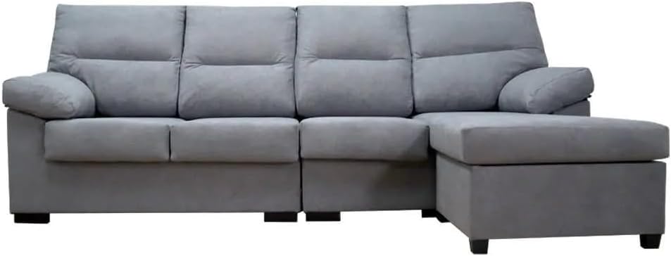 SHIITO Cóndor sofá chaise longue 4 plazas - Estructura de madera de pino y tablero aglomerado - Diseño moderno en gris - 265 cm de ancho y carga máxima de 300 kg