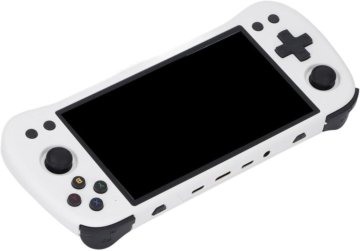 X55 Consola portátil retro - Pantalla IPS de 5,5 pulgadas con más de 30 emuladores - Memoria de 16 GB y 256 GB con hasta 5 h de batería - Blanca con joystick y carcasa ABS