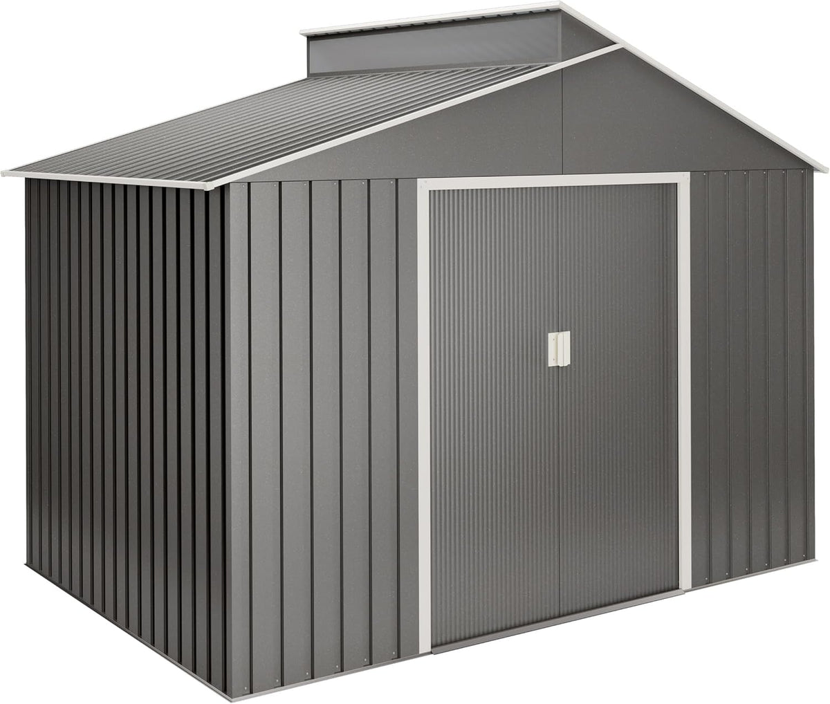Caseta de jardín Latte 5,44 m2 - Acero metalizado 282 x 192 x 222 cm - Tragaluz de policarbonato y techo inclinado - Doble puerta corredera para almacenaje