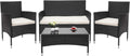 Mendler HWC-F55 conjunto de muebles de jardín de polirratán - Cojines crema - Medidas 76 x 124 x 56 cm - Mobiliario exterior negro moderno