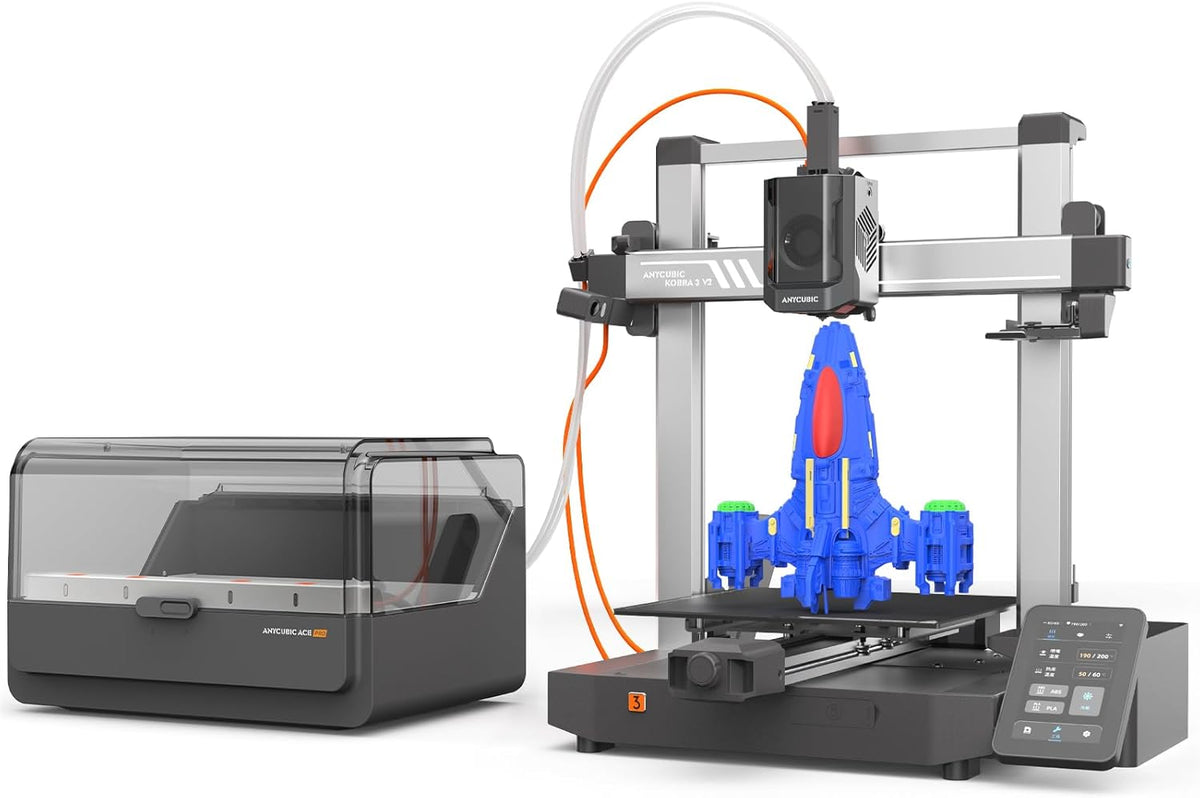 ANYCUBIC Kobra 3 V2 Combo Impresora 3D FDM Multicolor - Impresión de 4 a 8 Colores y Velocidad 600 mm s - Secado e Impresión Simultánea con Monitorización AI