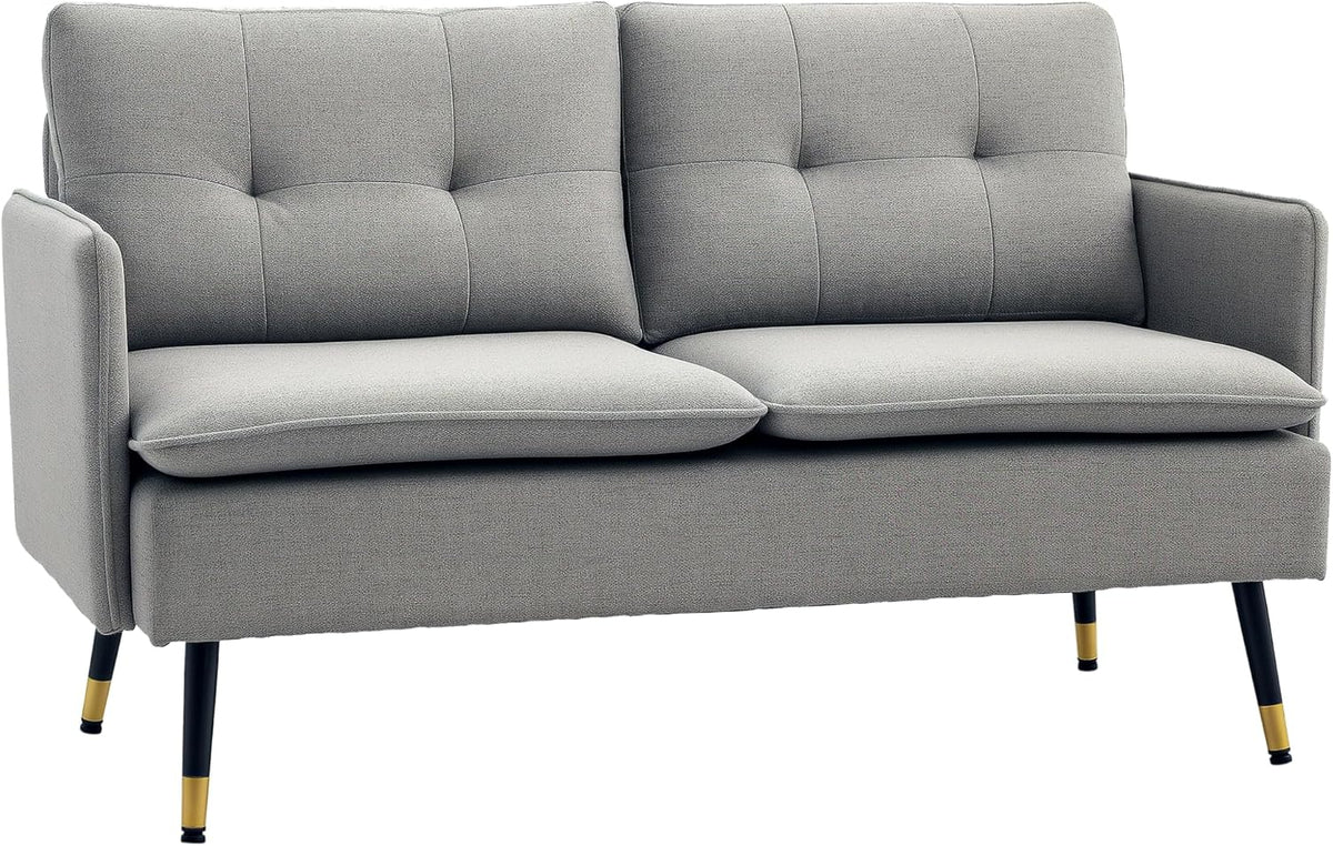 HOMCOM sofá 2 plazas de lino - Cojines reposabrazos y patas de acero - Carga máxima de 240 kg - Gris 139 x 68 x 80 cm para salón dormitorio y oficina