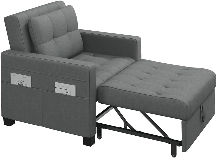 Yaheetech Sofá cama individual 3 en 1 - Sillón relax con respaldo ajustable en 3 posiciones - Asiento de 92,5 x 62,5 cm - Gris con capacidad máxima de 136 kg