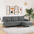 vidaXL sofá 3 plazas con taburete - Tapizado en poliéster gris oscuro - Asiento de 50 cm y altura de 41 cm - Diseño moderno de 210 cm para salón