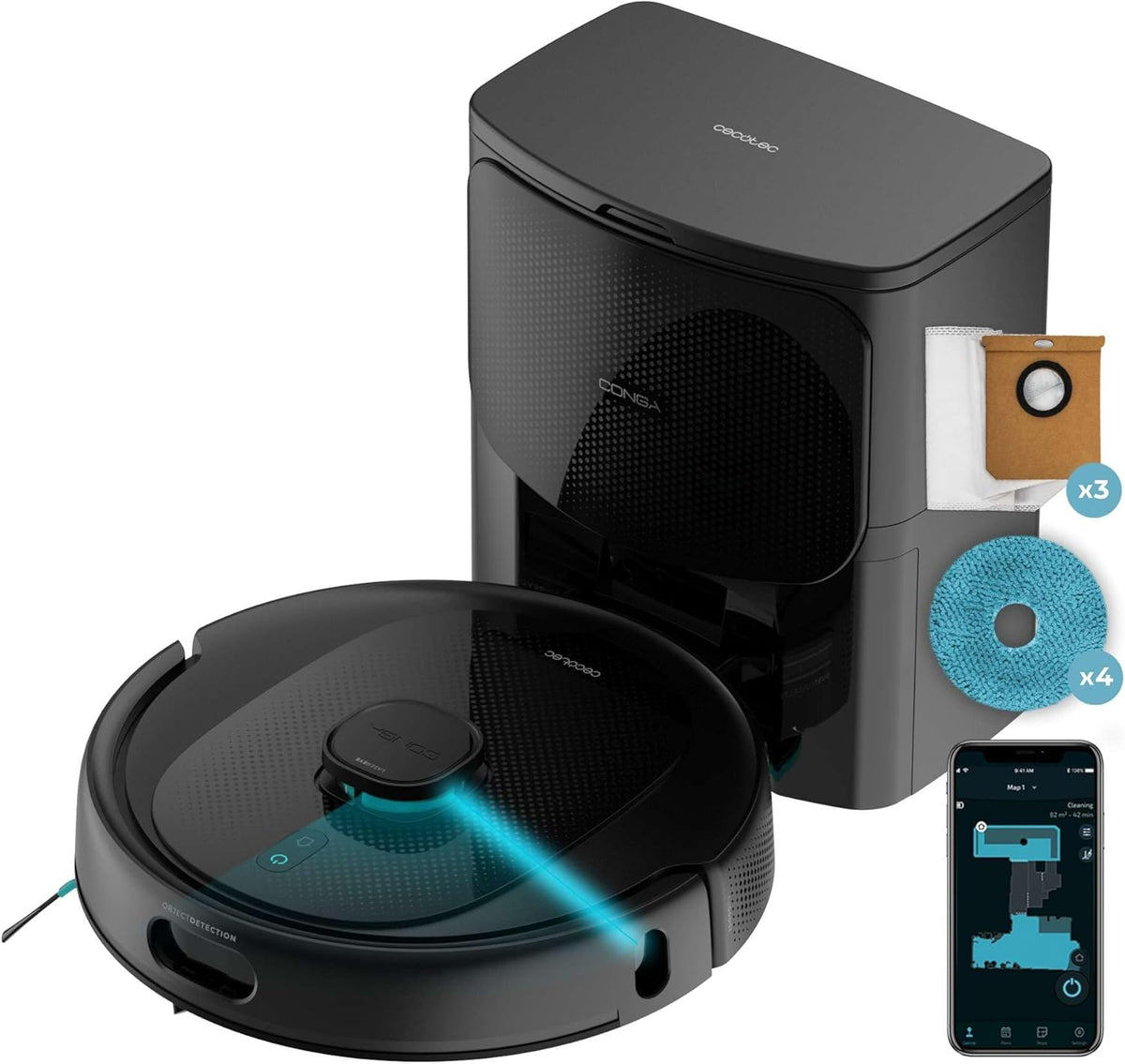 Cecotec Conga 9990 AI Spin Revolution Supreme Home - Robot aspirador 10000 Pa con navegación láser - Base de autovaciado e inteligencia artificial - App y filtro HEPA
