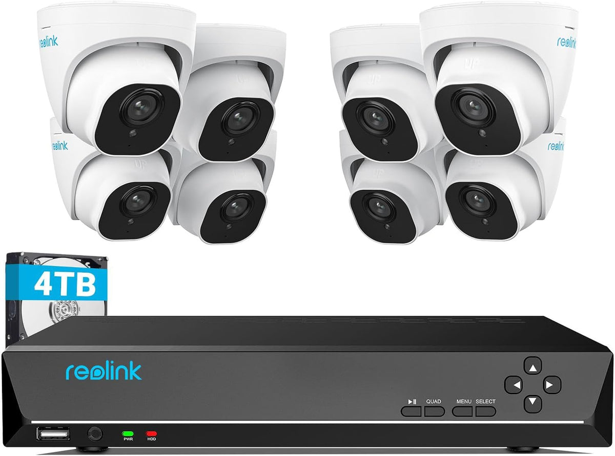 Sistema PoE Reolink RLK16 800D8 - 8 cámaras exteriores 4K de 8 MP - NVR de 16 canales con disco de 4 TB - detección de personas y vehículos