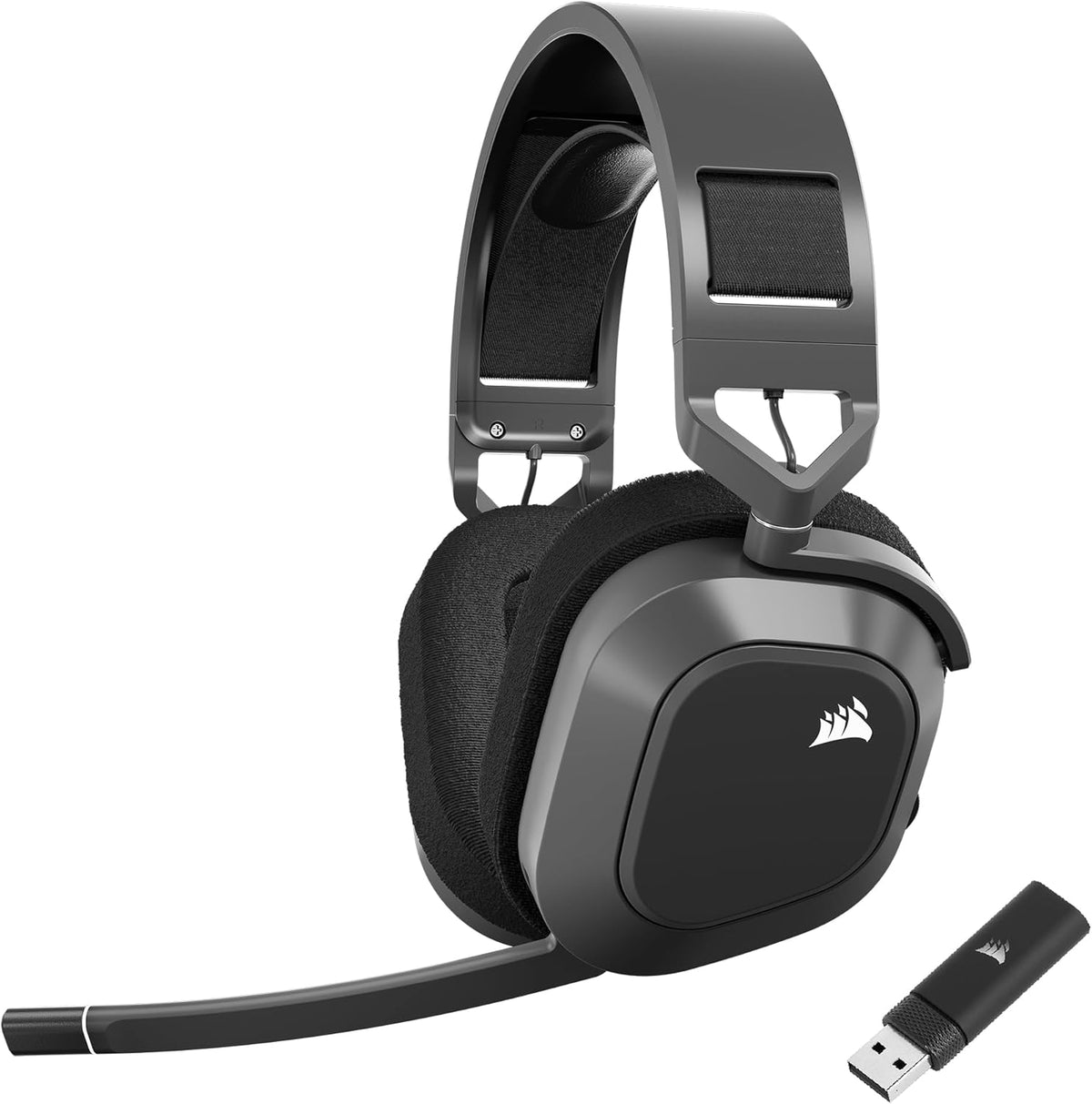 Auriculares gaming Corsair HS80 MAX - inalámbricos multiplataforma en gris acero - Dolby Atmos y micrófono Broadcast - Bluetooth iCUE para PC Mac PlayStation y Switch