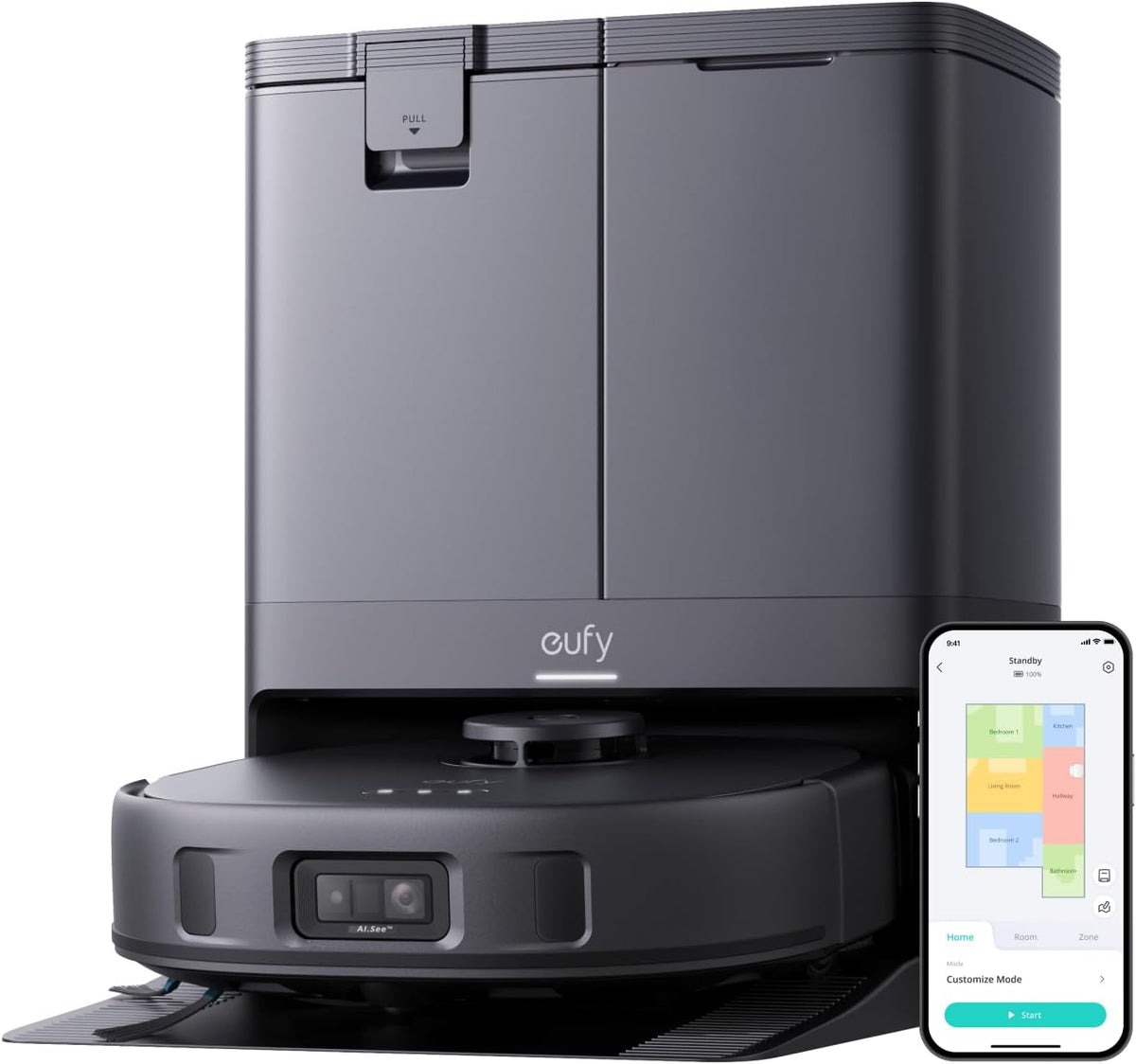 eufy X10 Pro Omni robot aspirador y fregasuelos - Base autovaciado con lavado y secado - Mopas giratorias elevables 12 mm - Mapeo inteligente y control por app