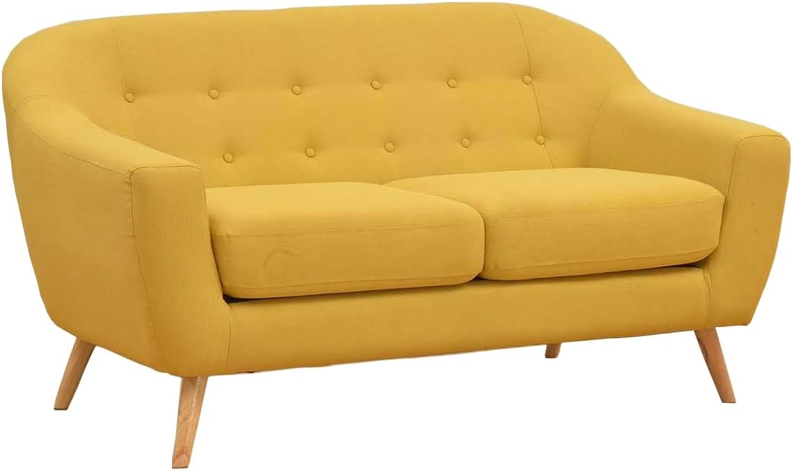 Mueblix Marte sofá 2 plazas - Espuma de poliuretano en asiento respaldo y apoyabrazos - Diseño minimalista amarillo - 180 x 81 x 84 cm para salón moderno