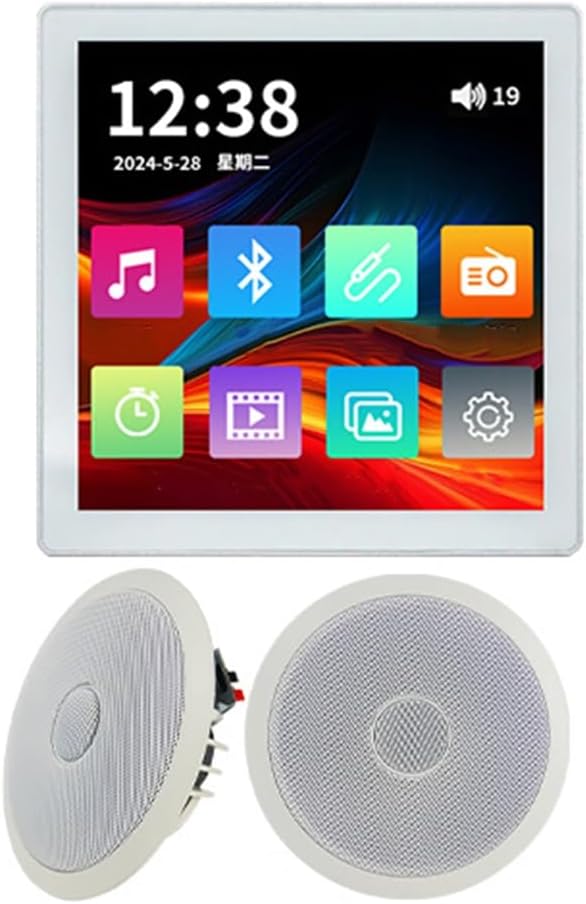 Amplificador de pared con Bluetooth - Panel de control de audio con pantalla táctil - Radio FM y lector TF integrados - Para sistema de altavoces estéreo de techo